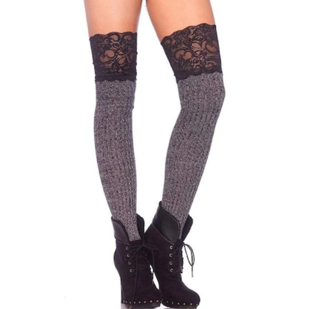 Heather Laced Knee High Socks